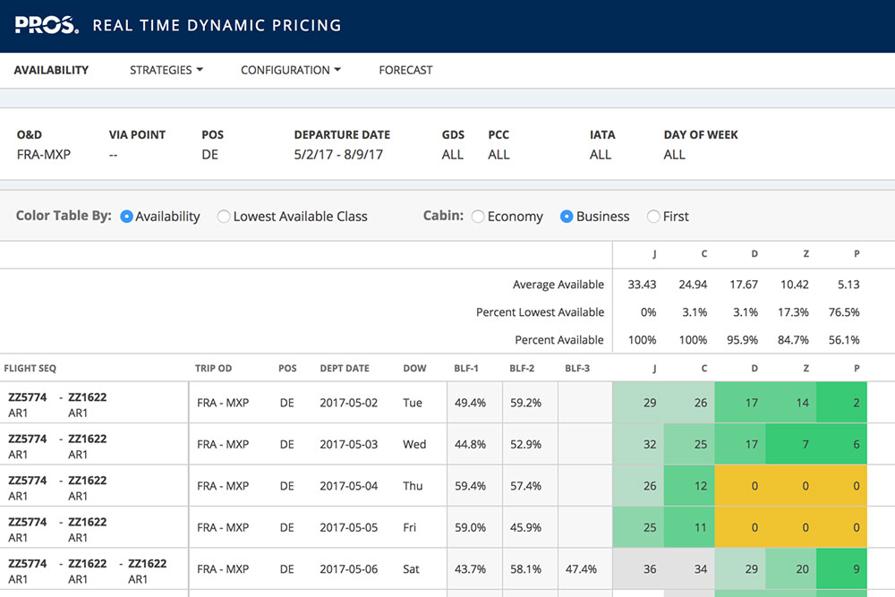 Real-Time Dynamic Pricing table with flight numbers